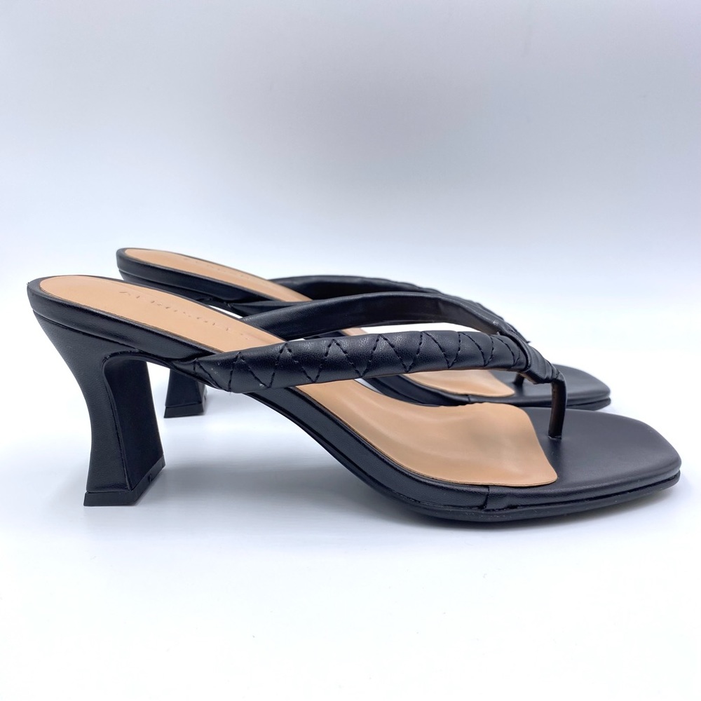 Aerosoles Size 8.5 Black Faux Leather Square Toe Heels Dress Sandals Shoes